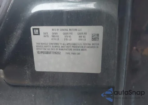 2015 Chevrolet Cruze 2Lt Auto из США, поврежденный, VIN 1G1PE5SBXF7296262